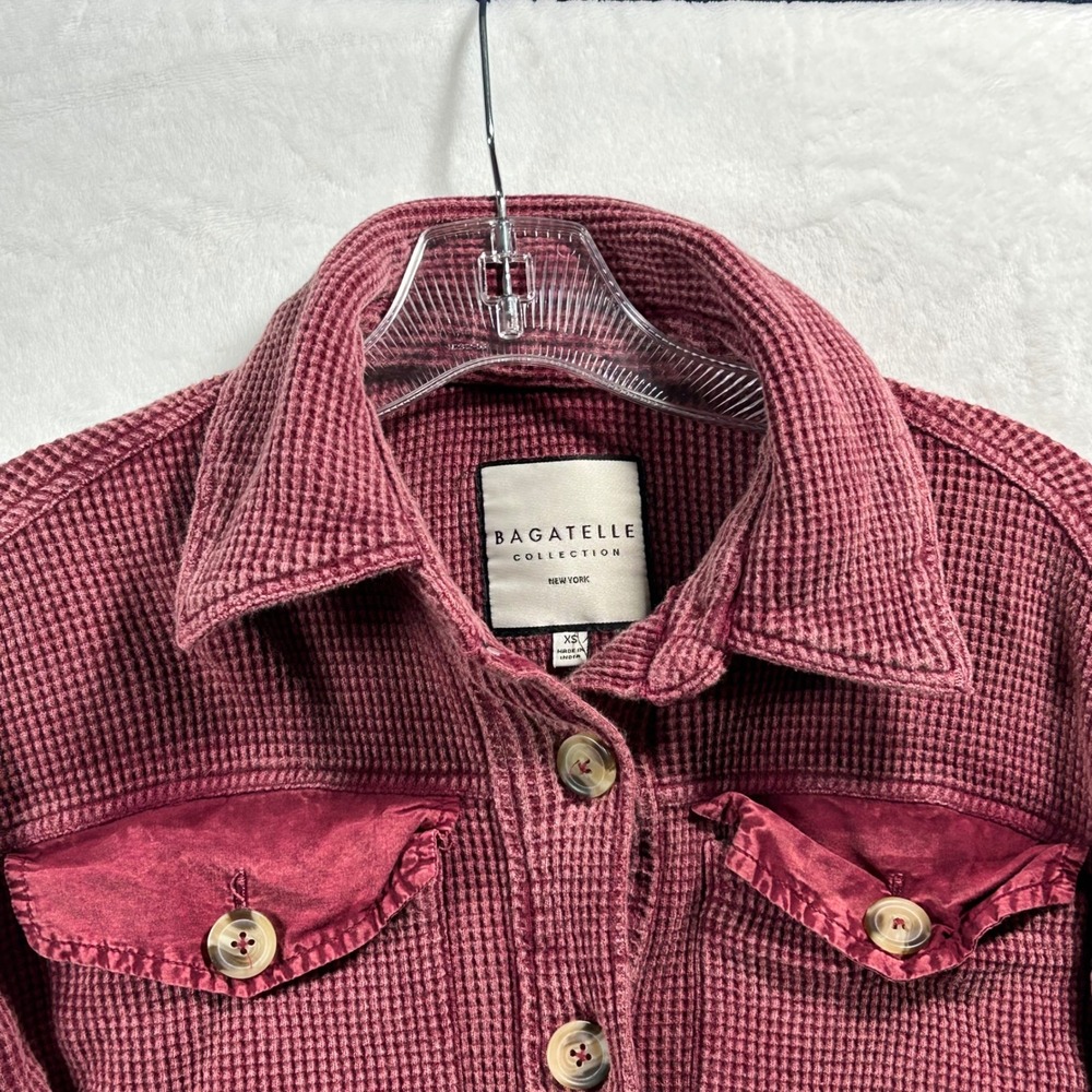 Bagatelle Collection Burgundy Waffle Knit Cropped Shacket Shirt Jacket XS Cotton - Picture 5 of 6